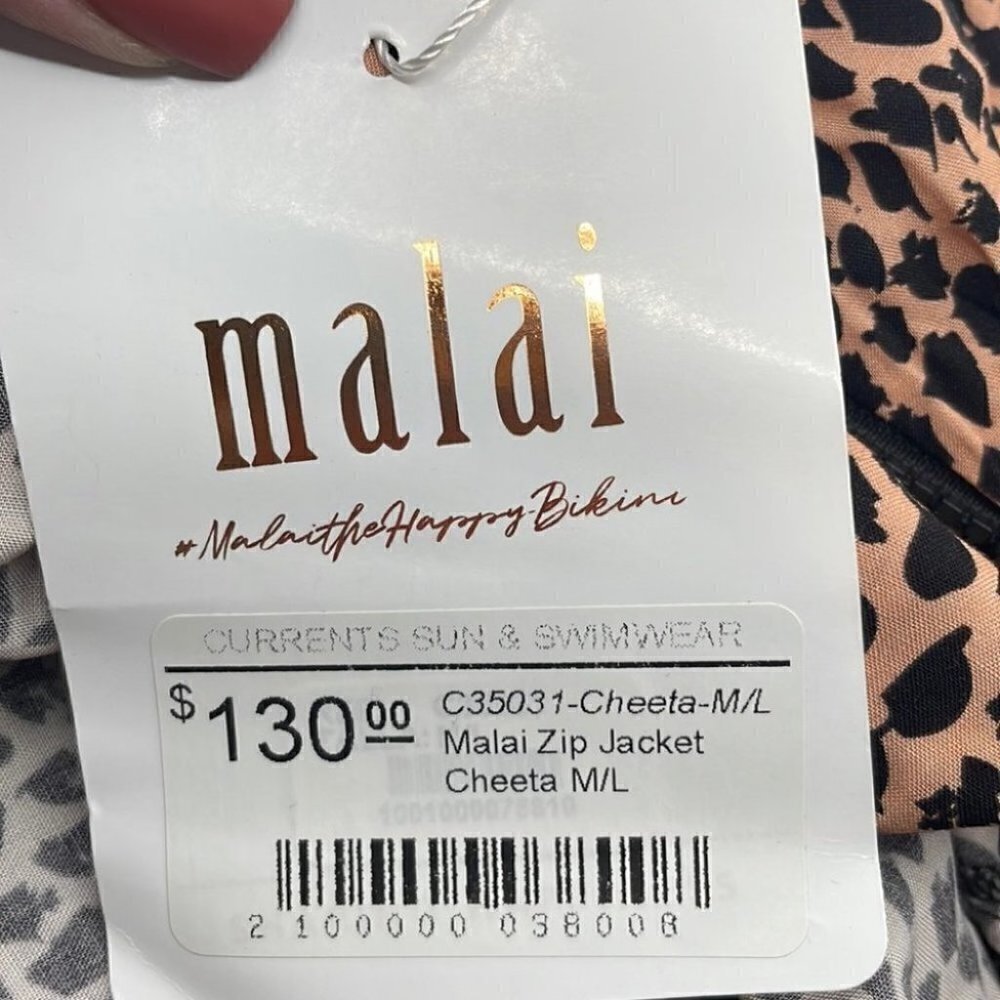 𝅺malai swimwear NWT cheeta zip up jacket cinch waist sz m/l animal print - Picture 4 of 12